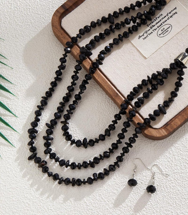 Errally Store Layered Beaded Statement Necklace Multi Strand Crystal Beads Collar Necklace and Earring Sets for Women Fashion Costume Jewelry Set Gifts for Her - Image 5